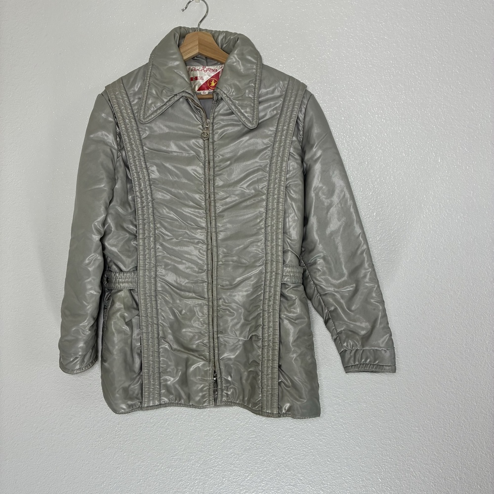 Vintage Pedigree Canada Puffer Coat Womens L Gray Nylon Ski Retro 70s